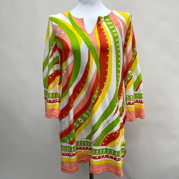 Barbara Gerwit Long Top Size X-Large Orange Lime Green Yellow White Peach - Picture 1 of 8